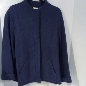 Chico's Navy Blue Teddy Snap Button Jacket Wool Women's XL